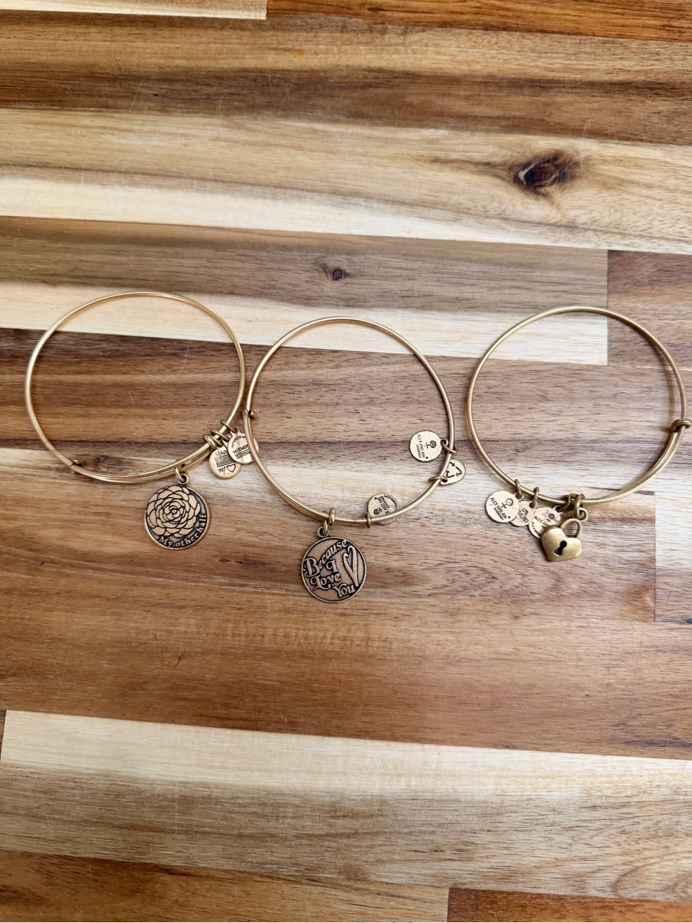 Alex and Ani Gold Tone Charm Bangle Bracelet Trio